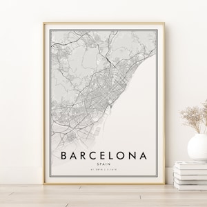Impression de carte de Barcelone, affiche de carte de la ville d'Espagne, affiche de barcelone, conceptions de cartes personnalisées, plan de la ville de Barcelone, cadeaux pour lui, téléchargement numérique