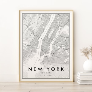 Impressão de mapa de Nova York, mapa da cidade de Nova York, arte vintage de mapa de ruas de Nova York, pôster retrô de mapa de estradas de Nova York, mapa para impressão, mapa de download instantâneo