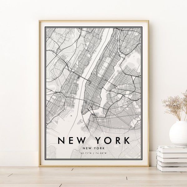 New York Map Print, New York City Map, Vintage New York Street Map Art, Retro New York Road Map Poster, Printable Map, instant download map