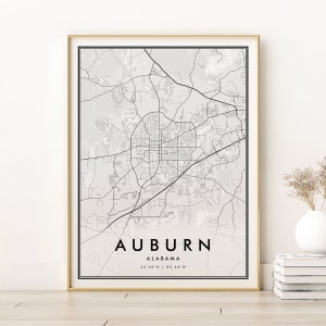 Auburn Map Print, Auburn Alabama City Map Poster, minimalistische Retro-Karte, Reise Road Map, neuer Job Geschenk, Geschenke für sie, digitaler Download