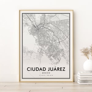 Mapa de la ciudad de Ciudad Juárez, impresión de mapas de México, cartel moderno, regalo de cumpleaños, impresión de mapas de la ciudad retro de Ciudad Juárez, regalos para él, Impresiones digitales