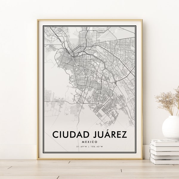 Ciudad Juárez City Map, Mexico map print, modern poster, birthday gift, Retro Ciudad Juarez city map print, gifts for him, Digital Prints