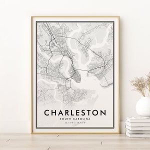 Impressão do mapa de Charleston, pôster moderno da Carolina do Sul, mapa da cidade de Charleston, presente de aniversário, mapa da cidade personalizado, presentes para ela, download digital