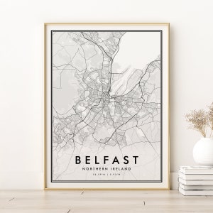 Belfast Map Print, Belfast Noord-Ierland City Map Poster, verlovingskaart, moderne Belfast Road Map, gepersonaliseerd cadeau, digitale download