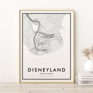 Disneyland Hong Kong Karte Print, Karte Print Geschenk, Minimalist Disneyland Hong Kong Road Map Art, Urlaub Dekor, Geschenke für ihn, digitaler Download