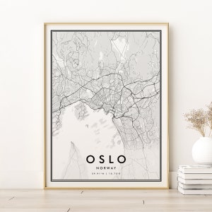 Oslo Karte Drucken, Norwegen, Wandkarte Poster, Schwarzweiß-Oslo Stadtkarte, druckbare personalisierte Oslo Straßenkarte Geschenk für sie, digitaler Download