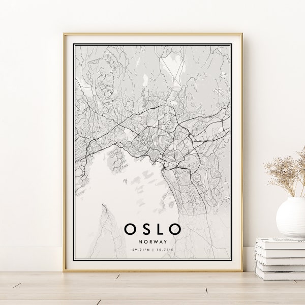 Oslo Map Print, Norway Wall Map Poster, black and white Oslo City Map, printable personalized Oslo road map gift for her, Digital Download