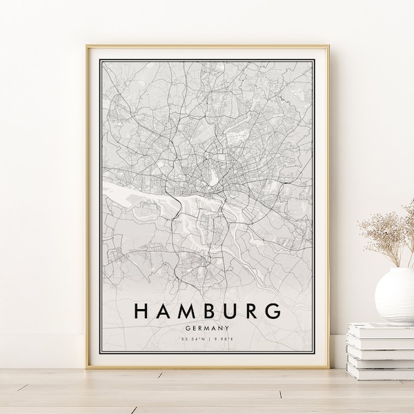Hamburg Map Print, Germany Personalized Map Print, new job gift, Custom Any Locations Map, Retro Hamburg City Map Poster, Digital Download
