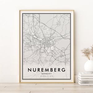 Nürnberg Karte, Nürnberg Karte, Deutschland Karte, Benutzerdefinierte Orte Stadt Karte Poster, Retro Nürnberg Straßenkarte, Geschenke für Sie, Digitaldrucke