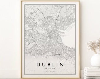 Dublin Map Print, Dublin Ireland City Map, Custom Locations Retro Map, Dublin Ireland Retro Road Map, Dublin City Map Poster, Digital Prints