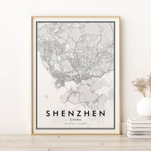 Shenzen Karte Druck, minimalistische Stadt Karte von Shenzen China, Reise Road Map Poster, moderne Stadt Karte Poster, einzigartiges Geschenk, digitaler Download