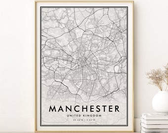 Manchester City Map, United Kingdom map print, Manchester UK Minimalist Map Poster, Manchester Map Print, gifts for her,Digital Download