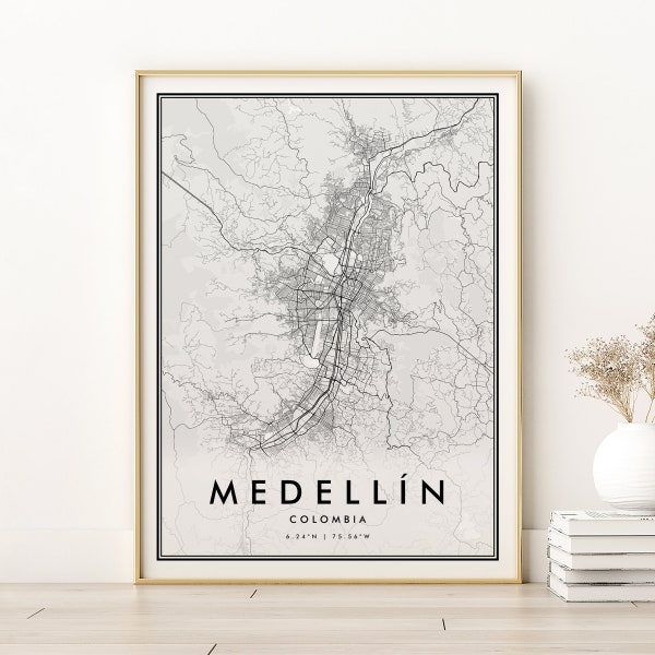 Medellín Karte Print, Kolumbien Straßenkarte Poster, Geschenke für sie, individuelle Karte Geschenk, minimalistische Kunst, Medellin Kolumbien Straßenkarte, Instant Download