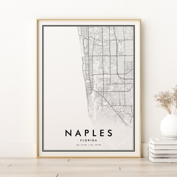 Naples Map Print, Naples Florida Town map poster, gifts for her, Florida Road Map Print, minimalist art, maps and prints, Digital Prints