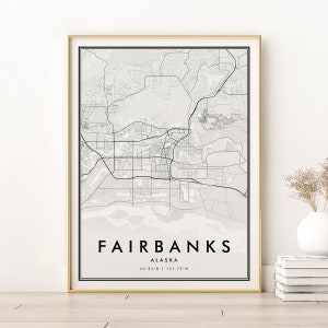 Impression de carte Fairbanks, carte de la ville de Fairbanks Alaska rétro, impression de carte de fiançailles minimaliste, carte de voyage Fairbanks personnalisée, téléchargement numérique