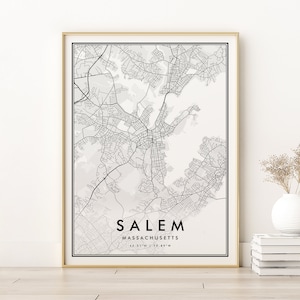 Salem Stadt Karte, MA Salem Massachusetts moderne Straßenkarte, Geburtstagsgeschenk, personalisierte Retro Salem Karte, Geschenke für ihn, Digitaldrucke