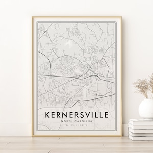 Kernersville Map Druck, North Carolina Road Map Poster, Geschenke für Sie, minimalistisches Geschenk, Landkarte, Landkarte, Instant Download