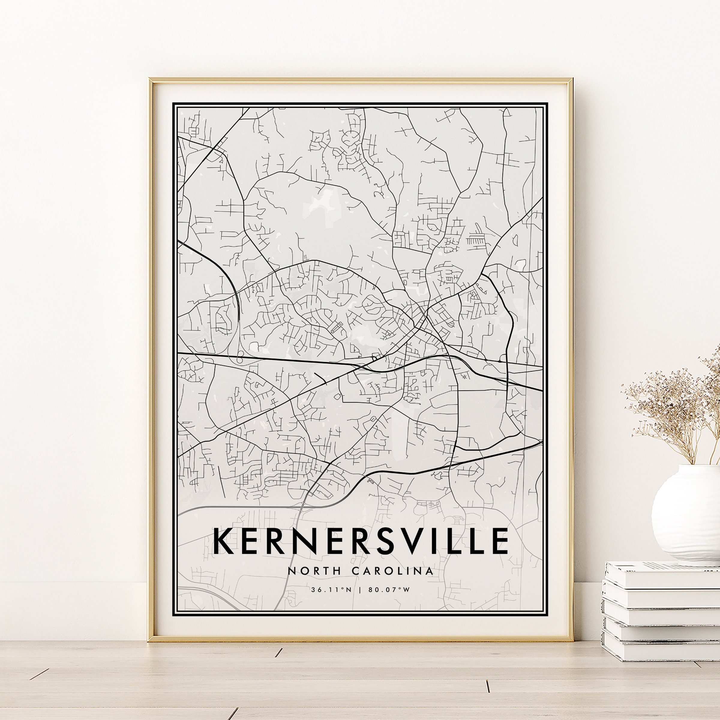 Kernersville Map Print, North Carolina Road Map Poster, gifts for her, minimalist custom map gift, country street map, Instant Download