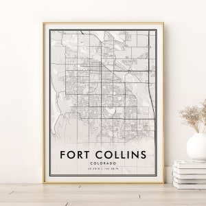 Fort Collins Karte Druck, Fort Collins Colorado Stadt Karte Poster, personalisierte Straßenkarte Designs, individuelles Geschenk, Retro Karte, digitaler Download