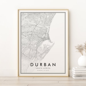 Impresión de mapas de Durban, mapa de Sudáfrica, mapa moderno de Durban Sudáfrica, regalo de cumpleaños, impresión de mapa de la ciudad personalizada, mapa de la ciudad de Durban, impresiones digitales