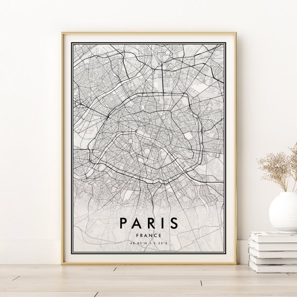 Paris Map Print, Paris city map poster, Personalized Paris France Road Map Design, great wall poster, custom city map gift, Digital Download