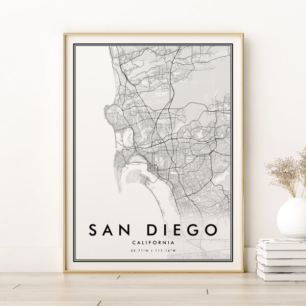 San Diego Map Print, San Diego City Map, California City Street Map Art, Antique Map Poster, City Street Map Art, instant download map