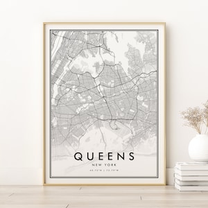 Queens Map Print, Gepersonaliseerde Queens New York City Map Art, nieuwe baan cadeau, Aangepaste Locaties Kaart, cadeaus voor hem, Stadsplattegrond, Instant Download