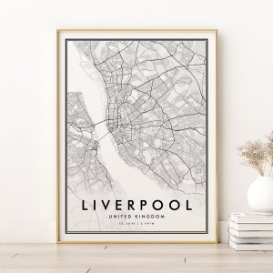 Impressão de mapa de Liverpool, impressão em preto e branco do Reino Unido, decoração de arte de parede, mapa de ruas de Liverpool personalizado para impressão, download digital