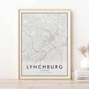 Lynchburg Karte Druck, Lynchburg Virginia Town Karte Poster, Geschenke für Sie, Lynchburg Stadt Karte minimalistische Kunst, Karten und Drucke, Digitaldrucke