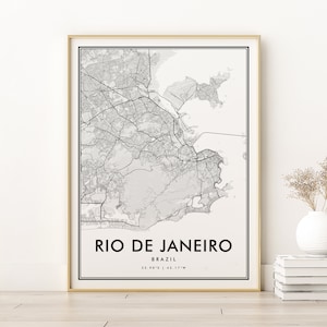 Impression de carte de Rio de Janeiro, carte de la ville de Rio de Janeiro, Brésil, affiche de carte de localisation personnalisée, plan de la ville de Rio de Janeiro, cadeaux pour elle, impressions numériques
