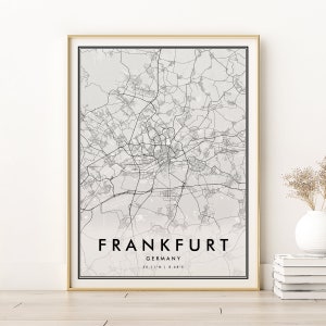 Impressão de mapa de Frankfurt, mapa da cidade de Frankfurt Alemanha, download de mapa digital personalizado, Arte retrô de mapa rodoviário de Frankfurt Alemanha, mapa para impressão de Frankfurt