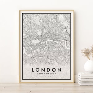 Impressão do mapa de Londres, mapa da cidade de Londres, pôster do mapa rodoviário do Reino Unido, pôster retrô do mapa de Londres, arte do mapa de ruas e Raod, mapa de download instantâneo
