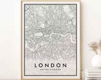 London Map Print, London City Map, United Kingdom  Road Map Poster, Retro London Map Poster, Street and Raod Map Art, instant download map