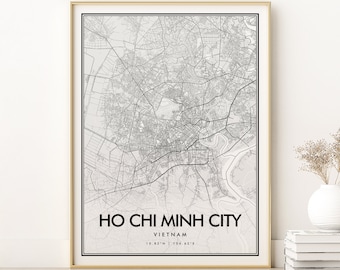 Saigon kaart afdrukken, Ho Chi Minh kaart afdrukken, Vietnam stadsplattegrond afdrukken, aangepaste digitale kaart downloaden, Valentijnsdag geschenk, afdrukbare Saigon stadsplattegrond