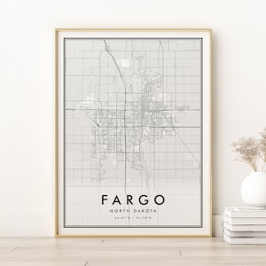 Fargo Karte Print, Fargo North Dakota Stadt Karte Poster, minimalistische Fargo Karte Kunst, Hochzeitsgeschenk, Urlaub Dekor, Geschenke für ihn, digitaler Download