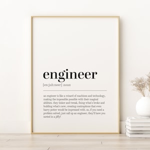 Engineer Definition Print, Engineer Dictionary Print, Birthday Gift Idea, Gifts For Him, Engineer Printable Wall Art, Digital Download