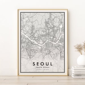 Impression de carte de Séoul, carte de la ville de Corée du Sud, emplacements personnalisés, carte personnalisée de la ville de Séoul, Corée du Sud, carte de la maison, cadeaux pour elle, téléchargement numérique