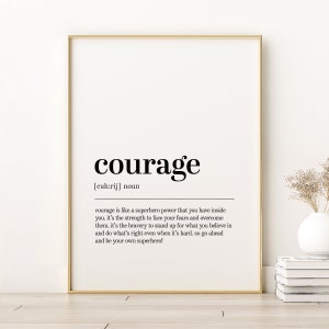Courage Definition Print, Courage Minimalist Print Modern Wall Art, Self Love Wall Art, Courage Book Quote Print, Courage Digital Download