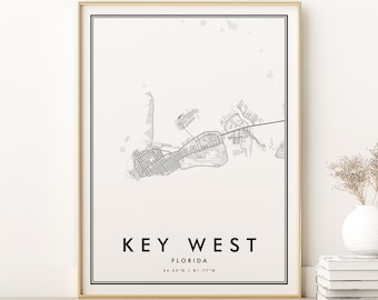 Key West City Map, Florida map print, modern Key West poster, birthday gift, Printable Key West city map, gifts for him, Digital Prints