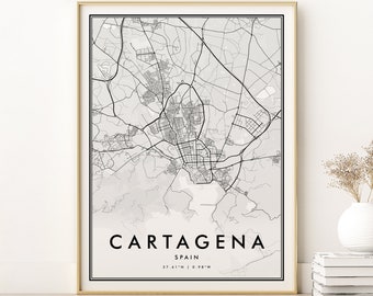 Cartagena Map Print, Cartagena City Map, Street Map Art, Antique Cartagena Spain Map Poster, Best Home Decor, instant download map