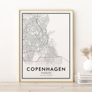 Kopenhagen Karte Drucken, moderne Kopenhagen Stadtplan, schwarz und weiß Kopenhagen Dänemark Straßenkarte, Geschenke für ihn, digitaler Download