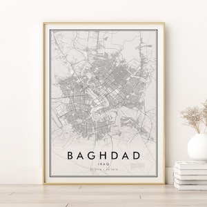 Bagdad Karte Drucken, Bagdad irakische Stadt Karte Poster, minimalistische Straßenkarte Kunst, Reise Bagdad Karte, Urlaub Dekor, Geschenke für ihn, digitaler Download
