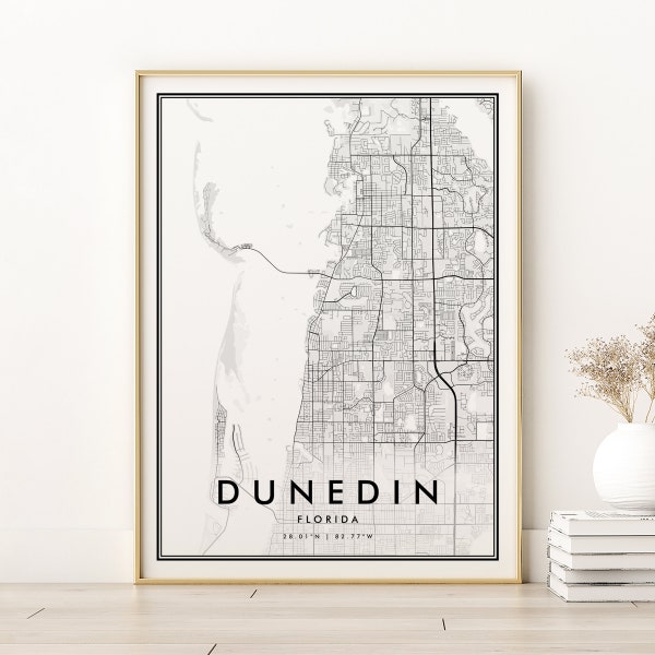 Dunedin Florida Map Print, gifts for her, Minimalist Dunedin City Map, Dunedin Florida Retro Office Print, wall art city map, Digital Prints