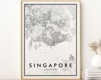 Singapore Map Print, Singapore City Map Poster, Minimalist Road Map, Personalized Singapore Map Poster, gifts for her, Digital Download