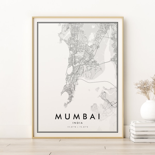 Mumbai Karte Drucken, Mumbai Indien personalisierte Stadt Karte, neuer Job Geschenk, benutzerdefinierte Lagen Karten, Geschenke für ihn, Mumbai City Map, sofortiger Download