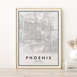Impressão do mapa de Phoenix, mapa minimalista da cidade de Phoenix Arizona, pôster do mapa da cidade AZ, impressão de mapa moderno, presente exclusivo, presentes para ele, download digital