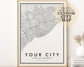 Custom Map Print, Digital Download Custom City Map, Valentines Day Gift, City Print, Custom Hometown Map, City Map Download, Digital Print