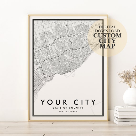 Custom Map Print, Digital Download Custom City Map, Valentines Day Gift, City Print, Custom Hometown Map, City Map Download, Digital Print