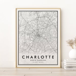 Charlotte  Map Print, NC North Carolina poster, Retro Charlotte City Map, minimalist wall art digital design, gifts for her,Instant Download