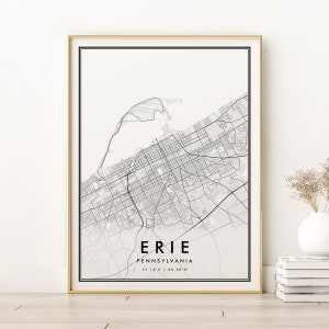 Erie Karte Druck, Erie PA Pennsylvania Stadt Karte, Landkarte Plakat Geschenk, Erie personalisierte Retro Straßenkarte, Geschenke für sie, digitaler Download